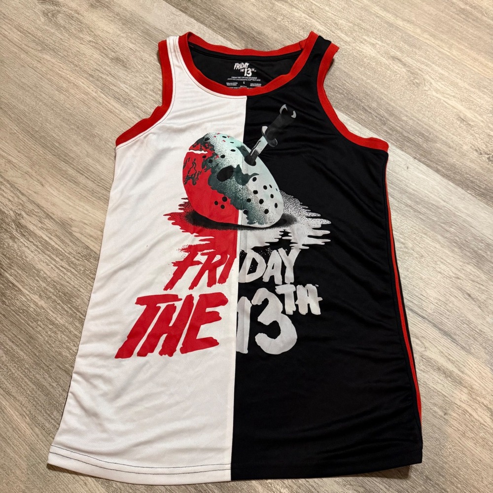 Friday the 13th Jason Voorhees Split Jersey Tank Top Black White Small